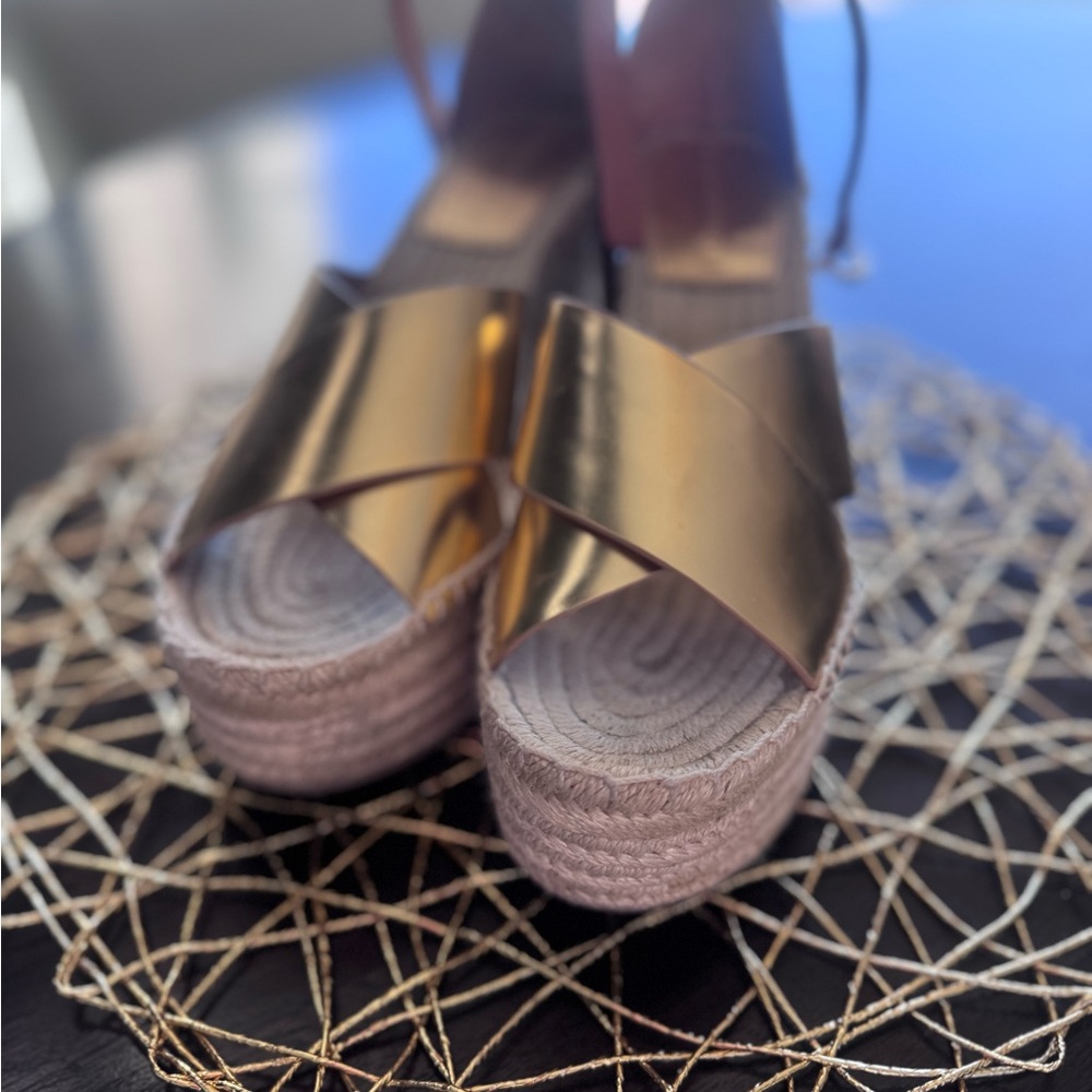 Gold Wedge Sandals - Picture 5 of 9